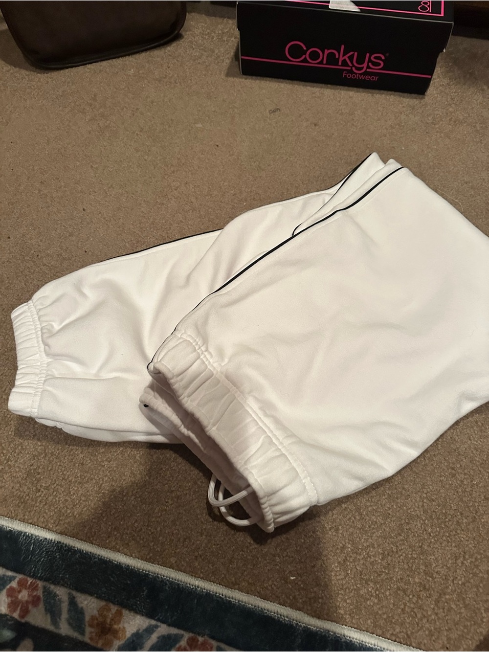 Athleta White Joggers with Black Piping